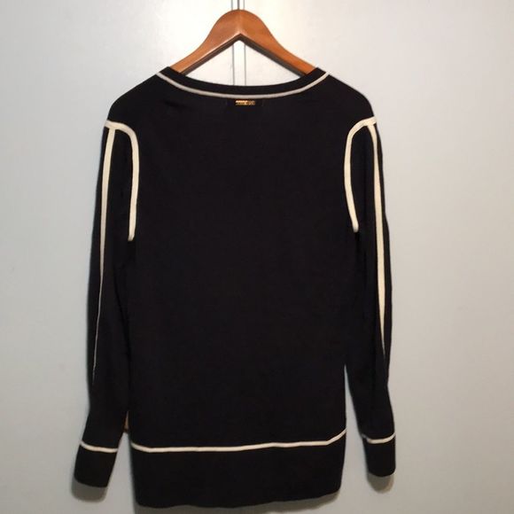Michael Kors Blue & White Trim V-Neck Sweater - Picture 2 of 4